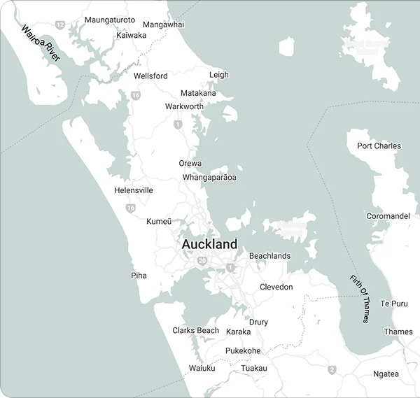 Map of Auckland showing Golden Homes showhome locations