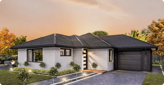 Waiuku Lot 18 home at dusk, front exterior
